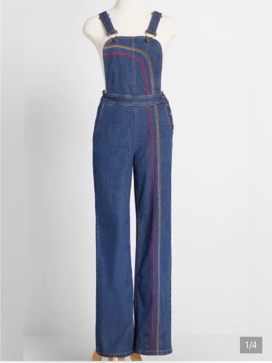 Modcloth Denim - ModCloth Blue Denim Overalls with Rainbow Side Stitching